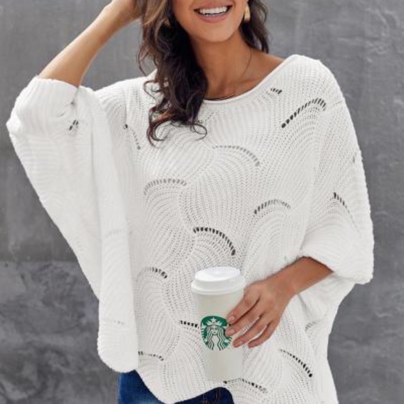 White open weave wave design pullover sweater - Picture 5 of 5